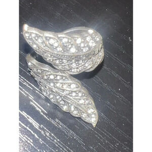 Silver Leaf Ring with Stones | Size 9